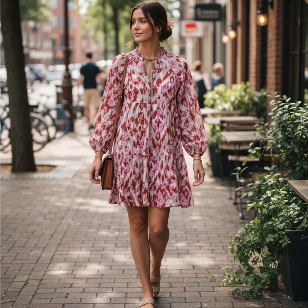 Jessica Simpson Pink and Red Patterned Dress